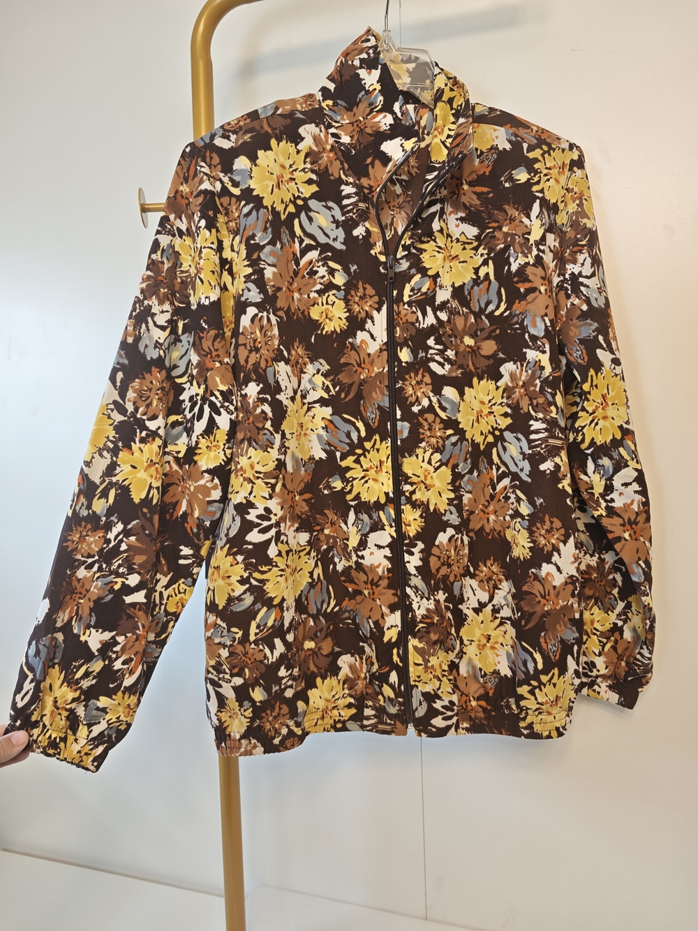 90s Vintage Blair Floral Zip-Front Jacket in Brown & Yellow